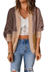 Brown Color Block Loose Open Front Knitted Cardigan Sweaters & Cardigans JT's Designer Fashion
