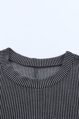 Gray Striped Ribbed Knit T-shirt Shift Dress T Shirt Dresses JT's Designer Fashion