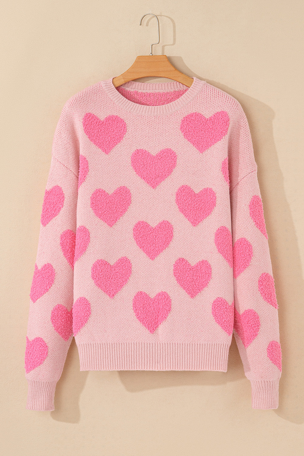 Light Pink Valentine's Day Heart Jacquard Knit Sweater Sweaters JT's Designer Fashion