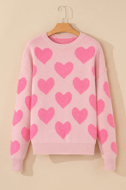 Light Pink Valentine's Day Heart Jacquard Knit Sweater Sweaters JT's Designer Fashion