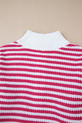 Pink Stripe Zip up Collar Drop Shoulder Sweater Sweaters JT's Designer Fashion