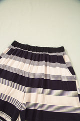 Black Stripe Short Sleeve T Shirt and High Waist Pocketed Shorts Set Short Sets JT's Designer Fashion