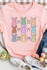 Pink Dotty Bunny Bow Printed Easter Day Fashion T Shirt Graphic Tees JT's Designer Fashion