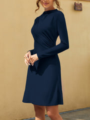 Ruched Mock Neck Long Sleeve Dress Mini Dresses JT's Designer Fashion