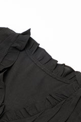 Black Ruffle Sleeve V Neck Frilled Shift Dress Mini Dresses JT's Designer Fashion