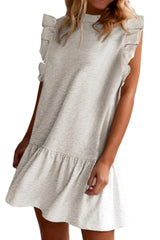 White Flutter Sleeve Crew Neck Shift Dress Dresses JT's Designer Fashion
