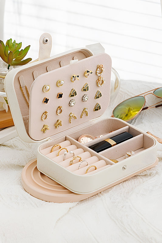 White Multi Layers Lint Lined Buttoned Closure Portable Jewelry Organizer Other Accessories JT's Designer Fashion