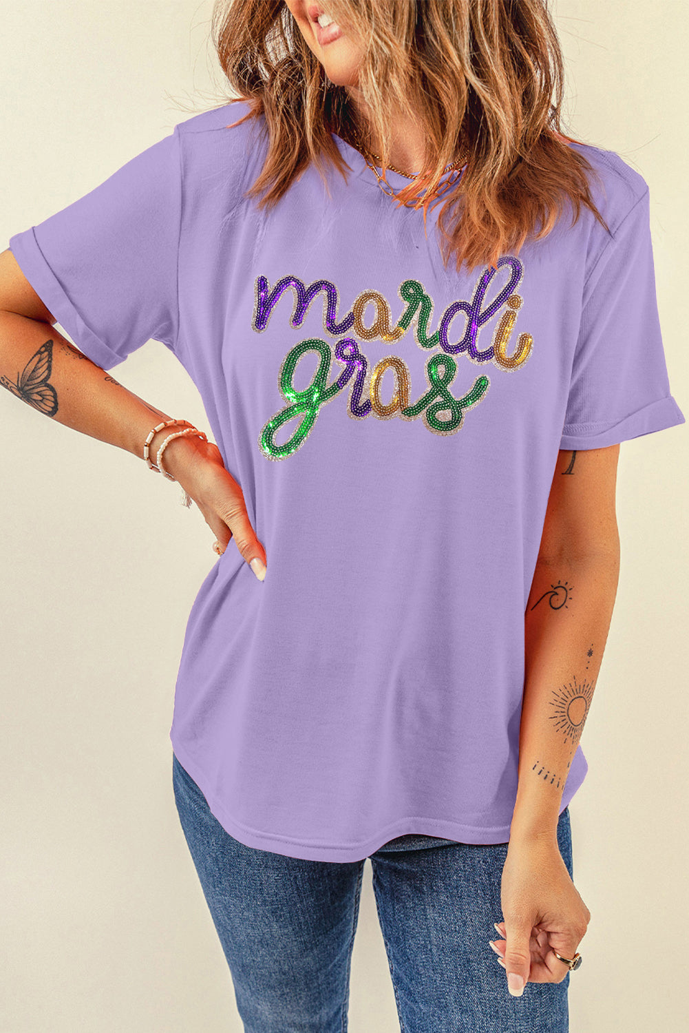 Wisteria Sequin mardi gras Graphic T Shirt Graphic Tees JT's Designer Fashion