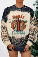 Black Leopard Pumpkin Bleached Halloween Graphic Sweatshirt Graphic Sweatshirts JT's Designer Fashion