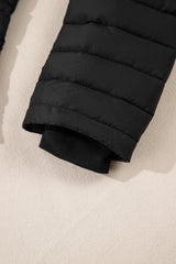 Black Solid Color Quilted Zip-up Puffer Jacket Jackets JT's Designer Fashion