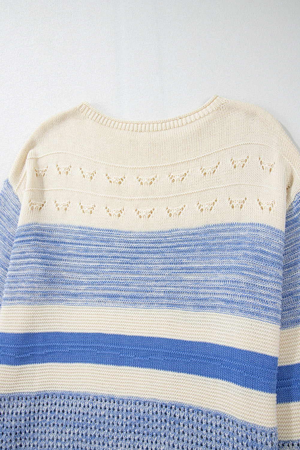 Light Blue Open Stitch Puff Sleeve Sweater Sweaters JT's Designer Fashion