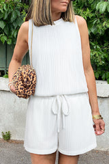 Beige Textured Knit Tank Top and Drawstring Shorts Set Short Sets JT's Designer Fashion