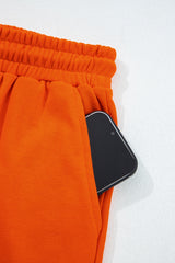 Orange Varsity Striped Sleeve Drop Shoulder Sweatshirt and Short Set Short Sets JT's Designer Fashion