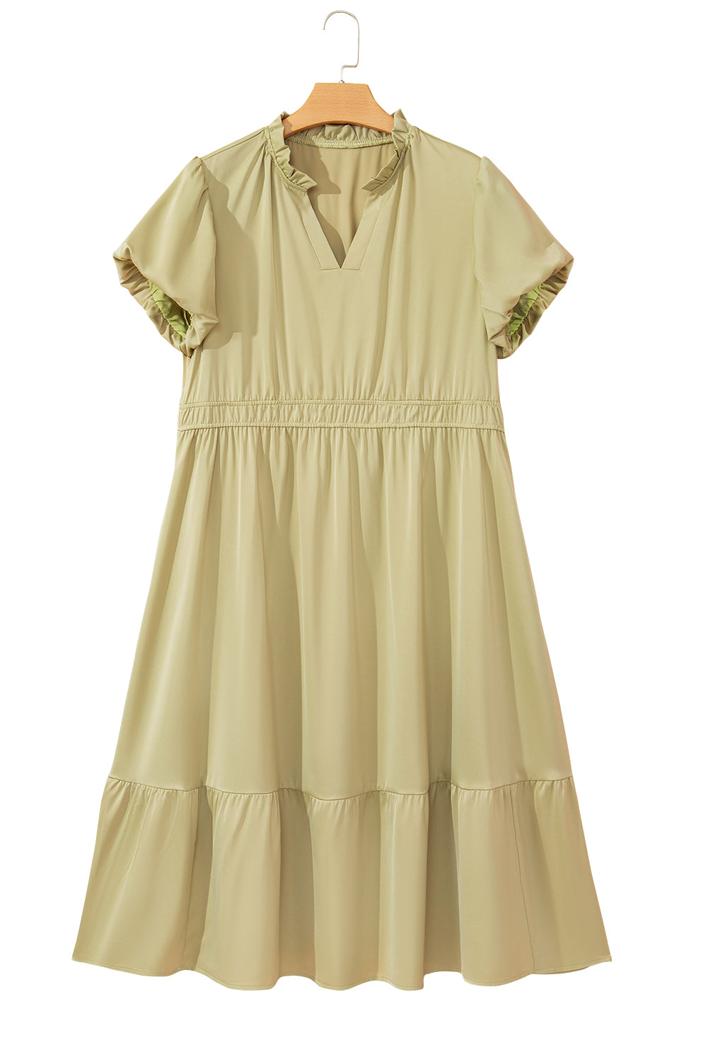 Laurel Green Notched V Neck Puff Sleeve Tiered Plus Size Maxi Dress Plus Size Maxi Dresses JT's Designer Fashion