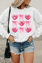 White Valentine Candy Heart & Bow Graphic Sweatshirt Graphic Sweatshirts JT's Designer Fashion