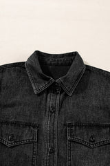 Black Flap Pocket Buttons Collared Jean Jacket Denim Jackets JT's Designer Fashion