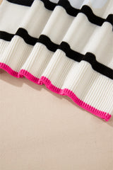 White Stripe Color Contrast Drop Shoulder Crew Neck Sweater Sweaters JT's Designer Fashion