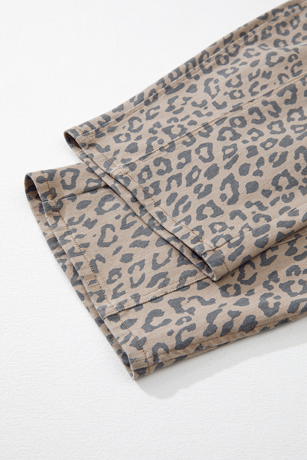 Khaki Leopard Printed Drawstring Elastic Waistband Pocketed Wide Leg Jeans Jeans JT's Designer Fashion