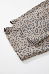 Khaki Leopard Printed Drawstring Elastic Waistband Pocketed Wide Leg Jeans Jeans JT's Designer Fashion
