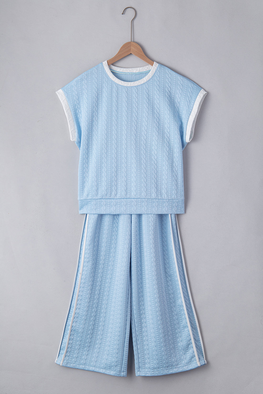 Beau Blue Textured Colorblock Edge Tank Top High Waist Pants Set Pant Sets JT's Designer Fashion