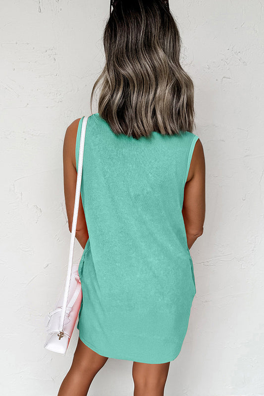 Sea Green Mineral Wash Tank Mini Dress with Pockets Mini Dresses JT's Designer Fashion