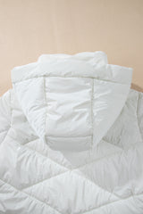 White Solid Quilted Hooded Zip Up Puffer Coat Jackets JT's Designer Fashion