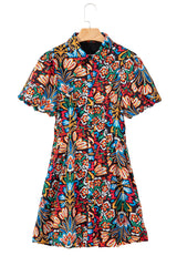 Multicolour Floral Puff Short Sleeve Shirt Mini Dress Mini Dresses JT's Designer Fashion