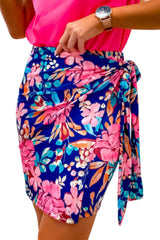 Blue Floral Print Lace-up High Waist Bodycon Mini Skirt Skirts & Petticoat JT's Designer Fashion
