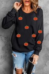 Black Halloween Pumpkin Graphic Drop Shoulder Sweatshirt Graphic Sweatshirts JT's Designer Fashion