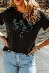 Black Western Fashion Geometric Embroidered T Shirt Graphic Tees JT's Designer Fashion