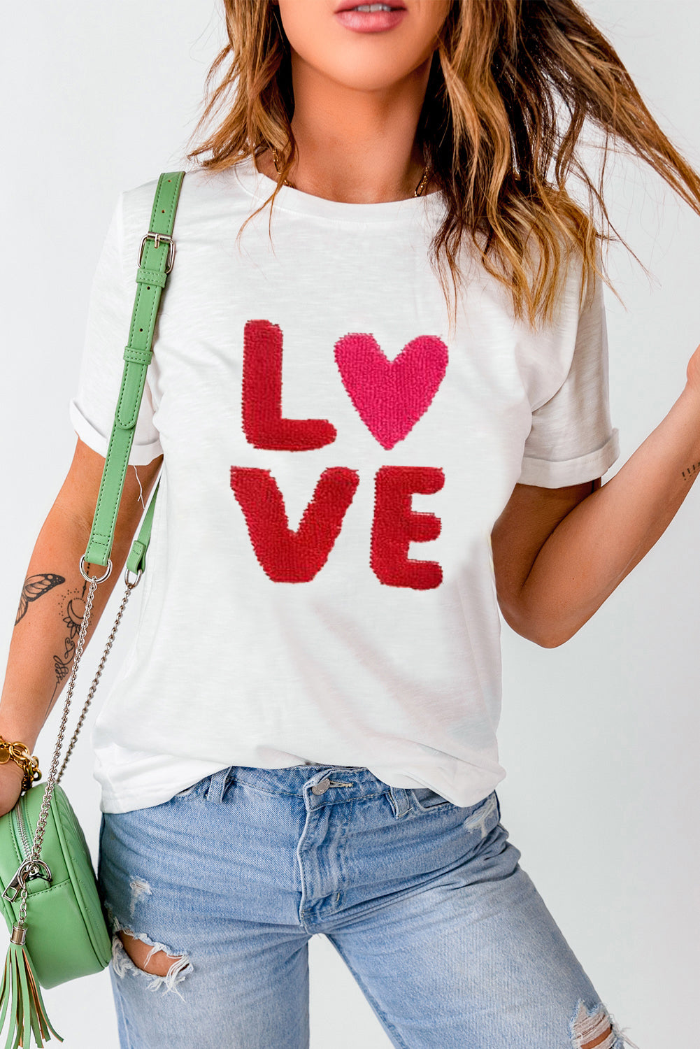 White Heart LOVE Graphic Valentines T Shirt Graphic Tees JT's Designer Fashion