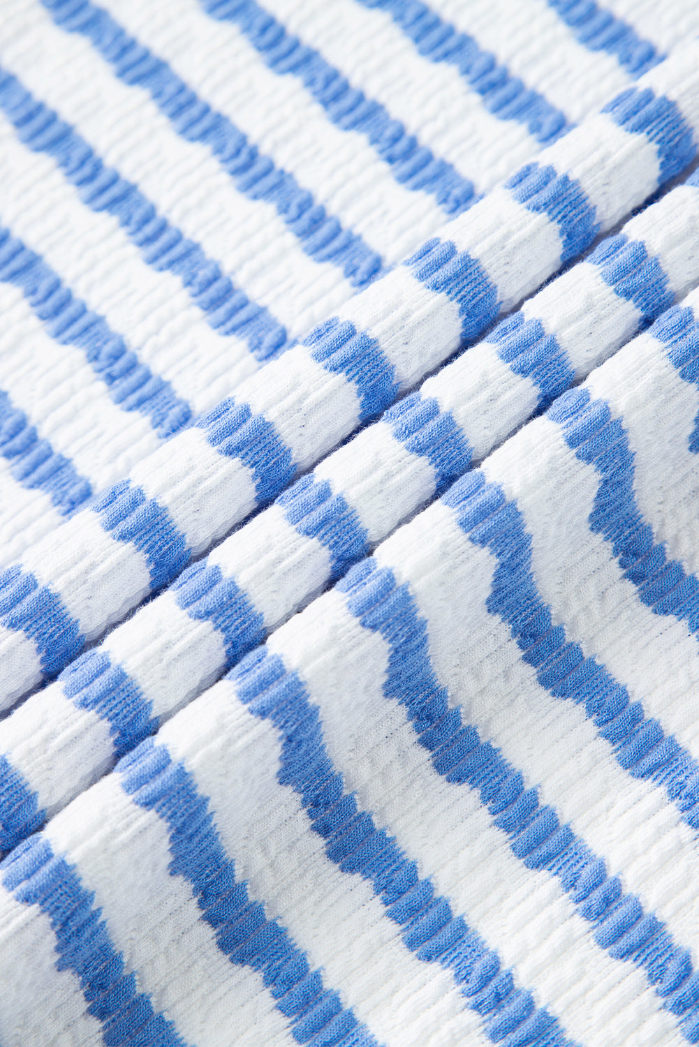 Sky Blue Stripe Knitted Short Sleeve Top and Drawstring Shorts Set Short Sets JT's Designer Fashion