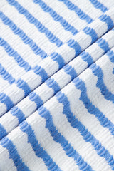 Sky Blue Stripe Knitted Short Sleeve Top and Drawstring Shorts Set Short Sets JT's Designer Fashion
