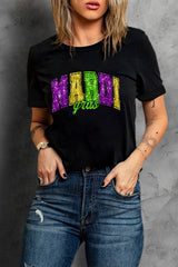 Black Mardi Gras Heat Transfer Graphic Holiday Tee Graphic Tees JT's Designer Fashion