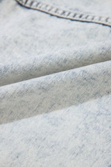 Beau Blue Light Wash Buttoned Chest Pocket Puff Sleeve Denim Jacket Denim Jackets JT's Designer Fashion