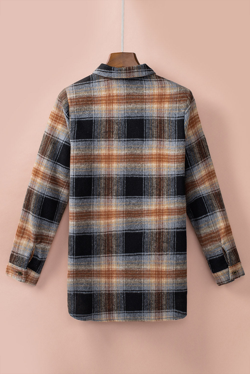 Black Oversize Rounded Hem Plaid Shacket with Slits Plaid Shackets JT's Designer Fashion
