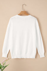 White Merry & Bright Round Neck Casual Sweater Sweaters JT's Designer Fashion