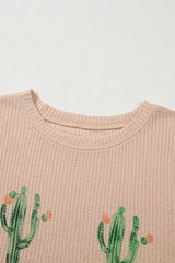 Light French Beige Cactus Forest Waffle Half Sleeve Tee Short Set Short Sets JT's Designer Fashion