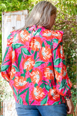 Rose Floral Print Pleated Ruffled O Neck Plus Size Blouse Plus Size Blouses & Shirts JT's Designer Fashion