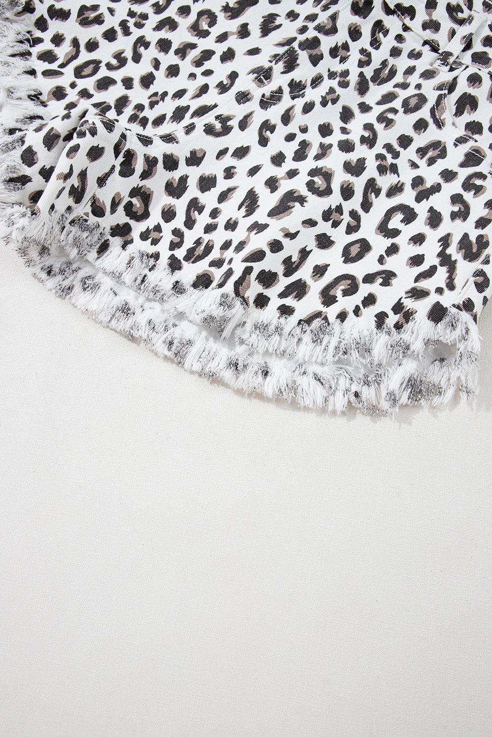 White Leopard Frayed Hem Denim Shorts Bottoms JT's Designer Fashion