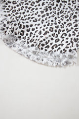 White Leopard Frayed Hem Denim Shorts Bottoms JT's Designer Fashion