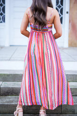 Multicolour Striped Thin Straps Smocked Back Boho Maxi Dress Dresses JT's Designer Fashion