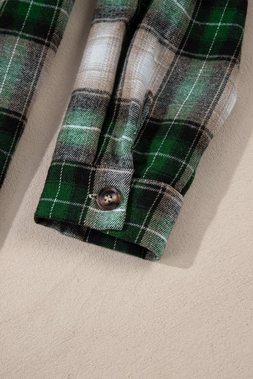 Green Plaid Print Chest Pocket Buttoned Hooded Shacket Plaid Shackets JT's Designer Fashion