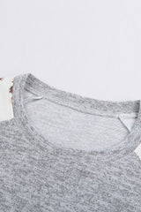 Gray Round Neck Leopard Long Sleeve Top Long Sleeve Tops JT's Designer Fashion
