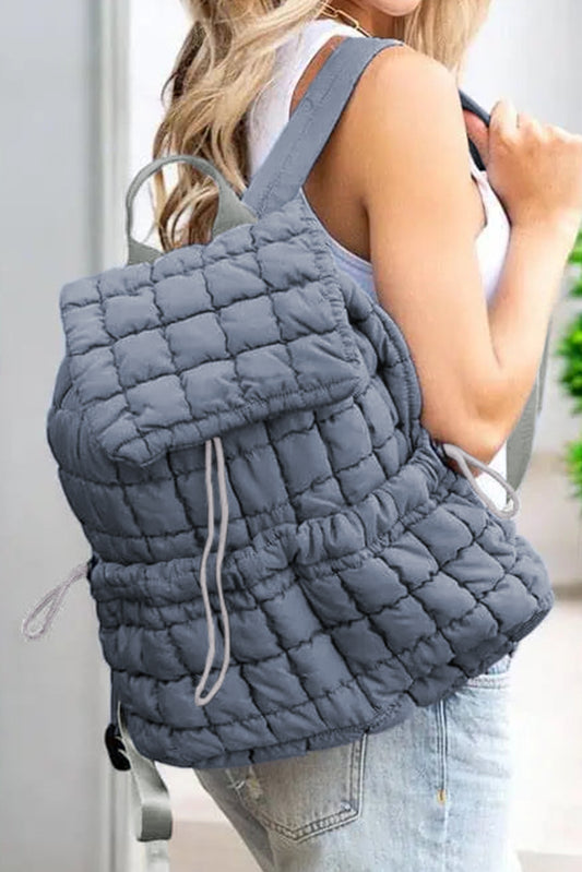 Dusk Blue Solid Flapped Quilted Puffer Backpack Backpacks JT's Designer Fashion