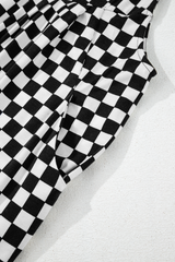 Black Checkered Print Pocketed Wide Leg Jumpsuit Jumpsuits & Rompers JT's Designer Fashion