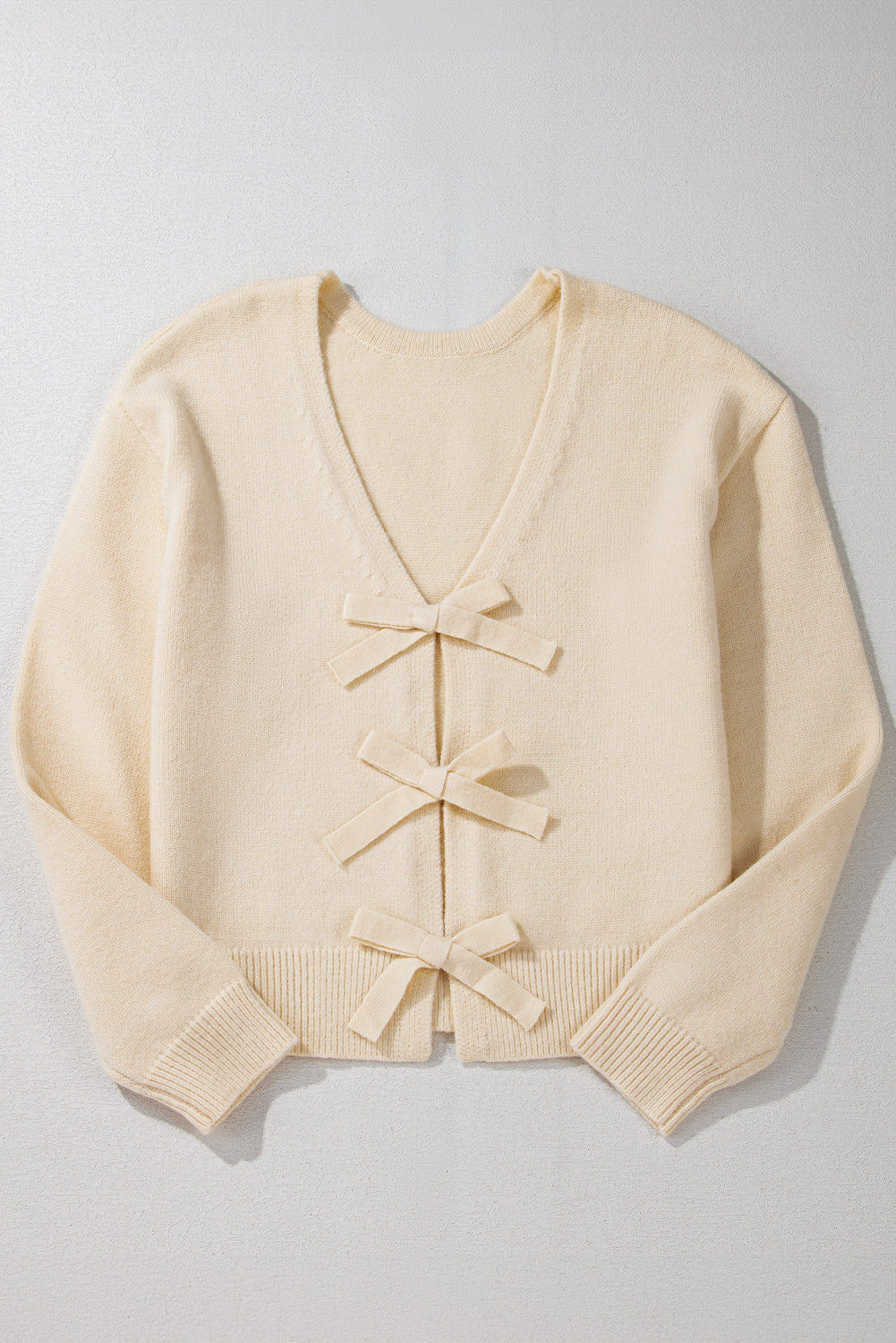 Jet Stream Bowknot Front Loose V Neck Knitted Cardigan Cardigans JT's Designer Fashion