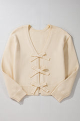 Jet Stream Bowknot Front Loose V Neck Knitted Cardigan Cardigans JT's Designer Fashion