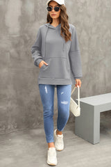 Gray Waffle Knit Fleece Lined High Low Oversized Hoodie Sweatshirts & Hoodies JT's Designer Fashion