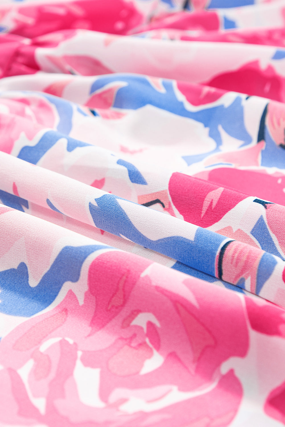 Pink Floral Printed V Notched Ric Rac Flutter Sleeve Dress Floral Dresses JT's Designer Fashion
